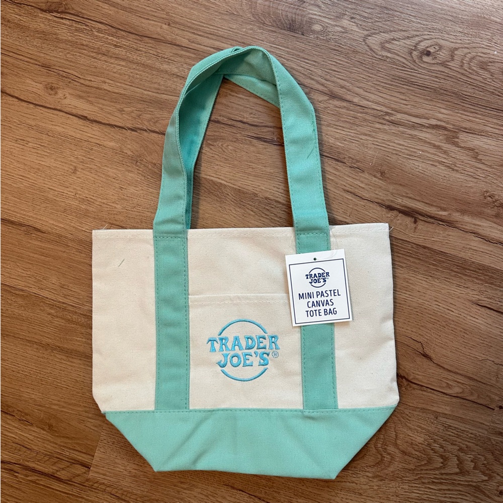 Trader Joe’s Cream and Mint Green Canvas Tote Bag